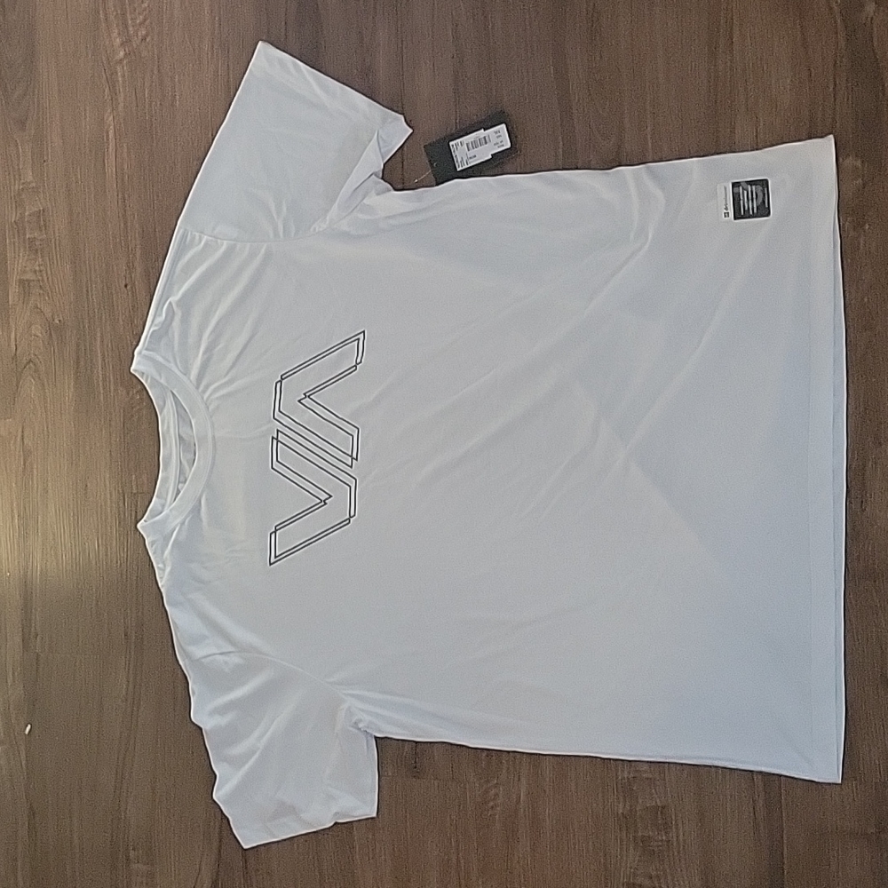 NWOT Men's "RVCA SPORT TEE" w/ "Dry Release" White w/Black Letters. Size Large.
